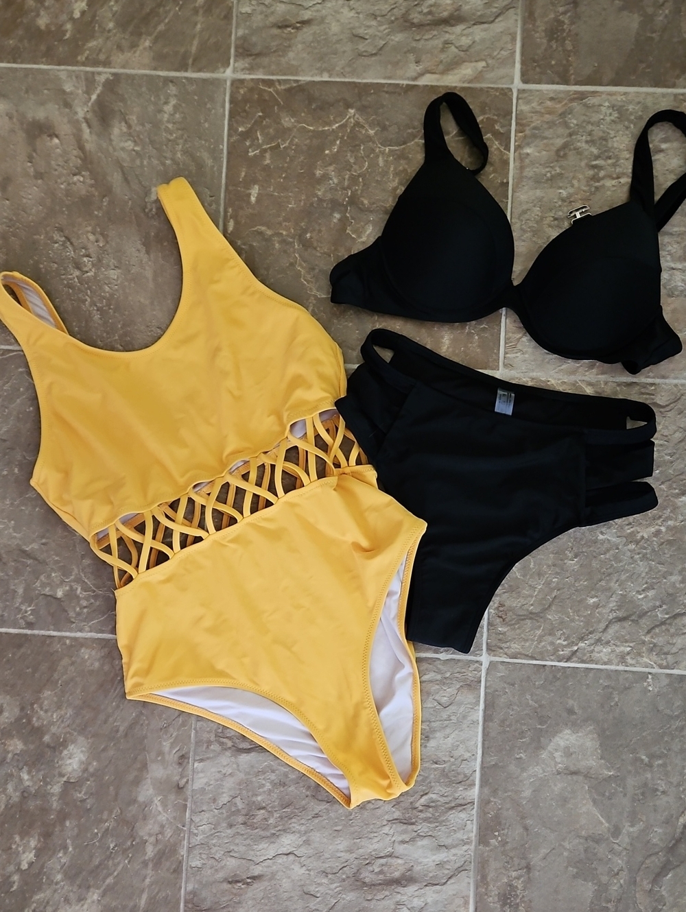 SHEIN Yellow One-Piece Swim with Lattice Waist